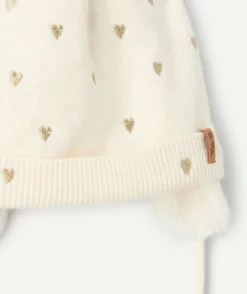 Bonnet bébé fille écru à cœurs