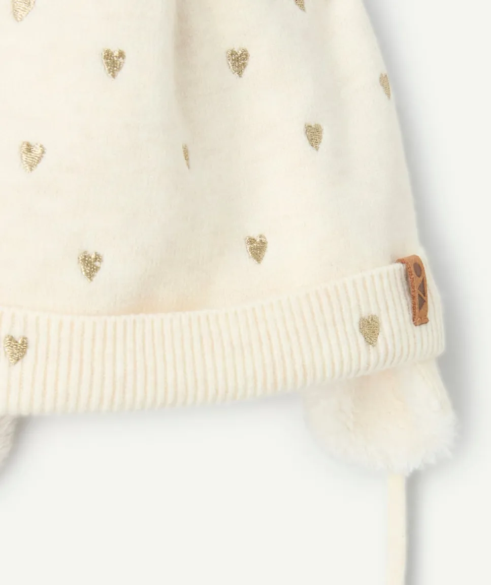 Bonnet bébé fille écru à cœurs
