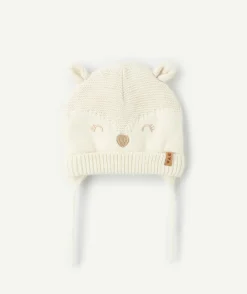 Bonnet bébé fille en tricot écru