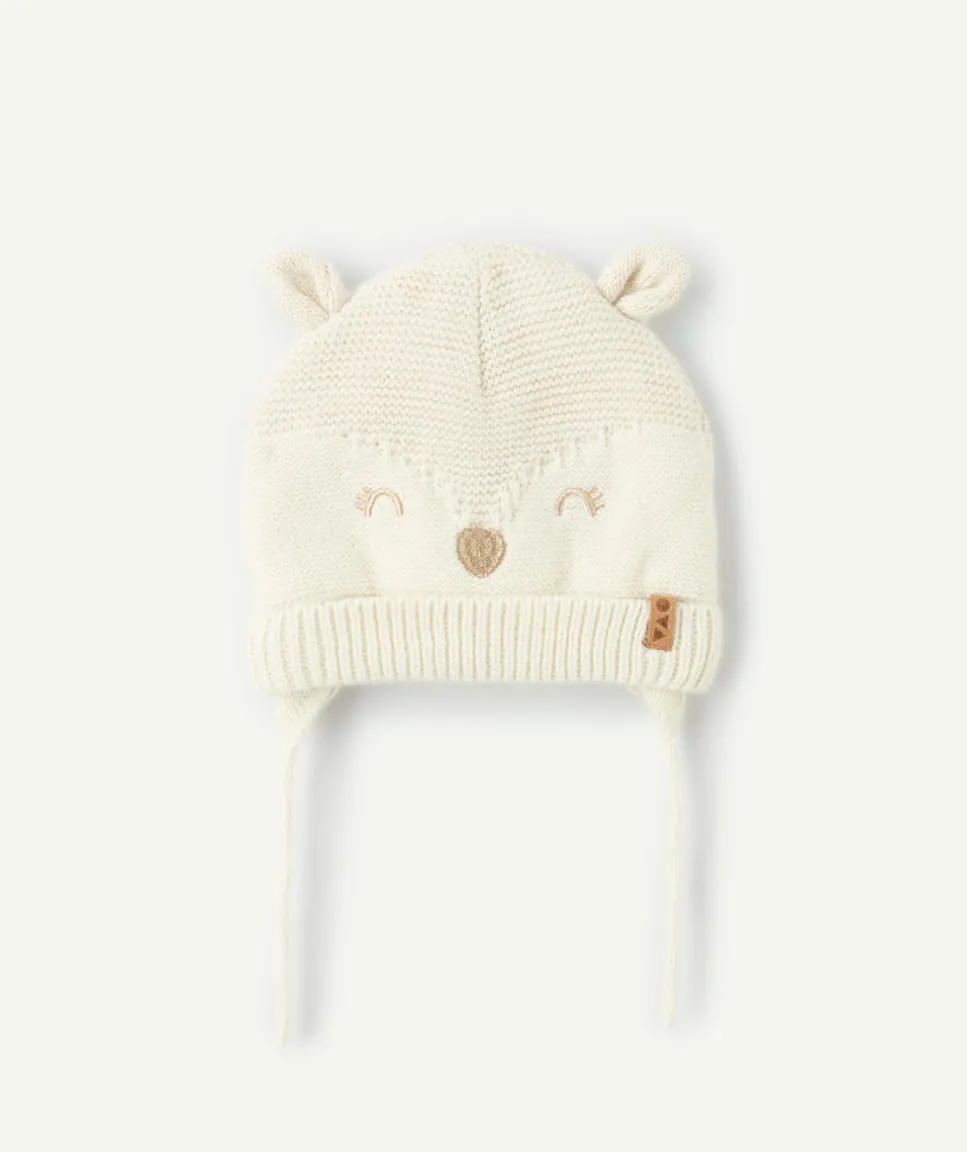 Bonnet bébé fille en tricot écru