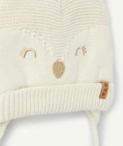 Bonnet bébé fille en tricot écru