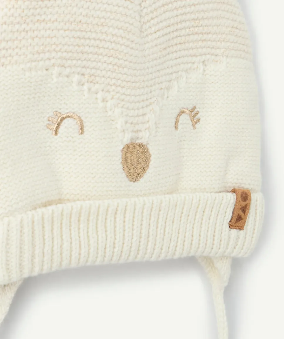 Bonnet bébé fille en tricot écru