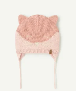 Bonnet bébé fille rose chat mignon