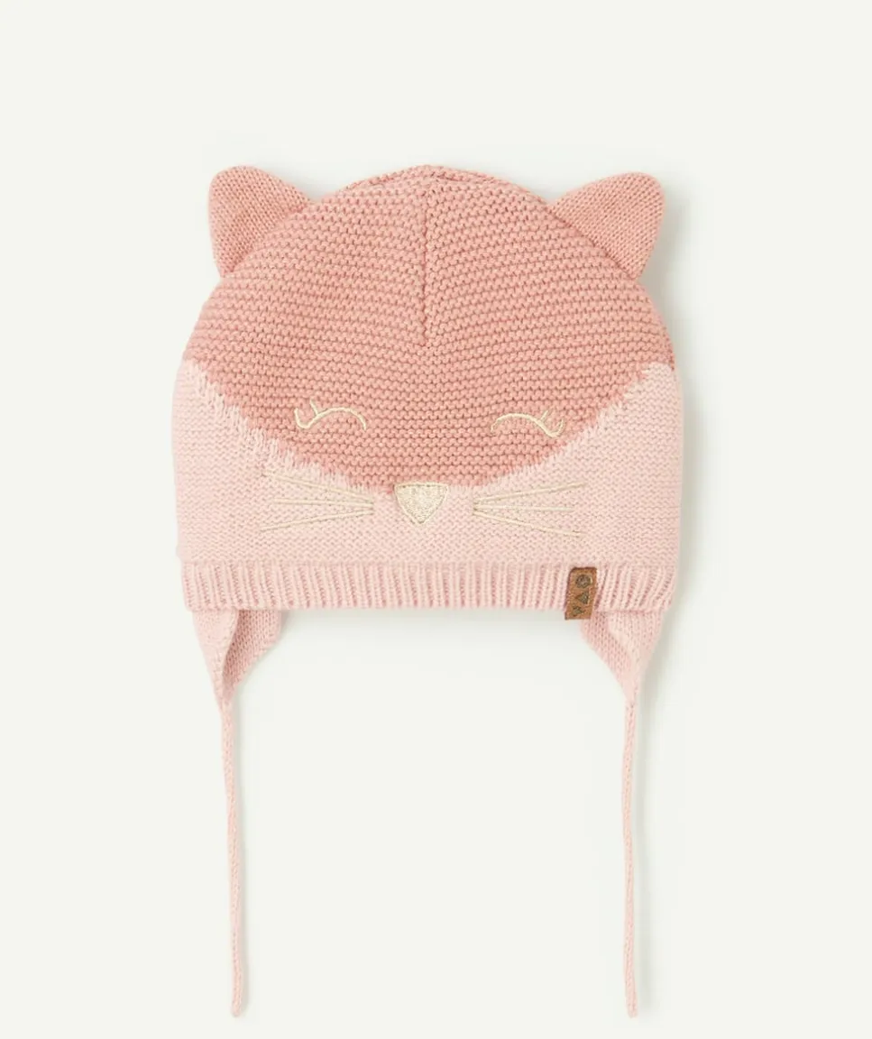 Bonnet bébé fille rose chat mignon