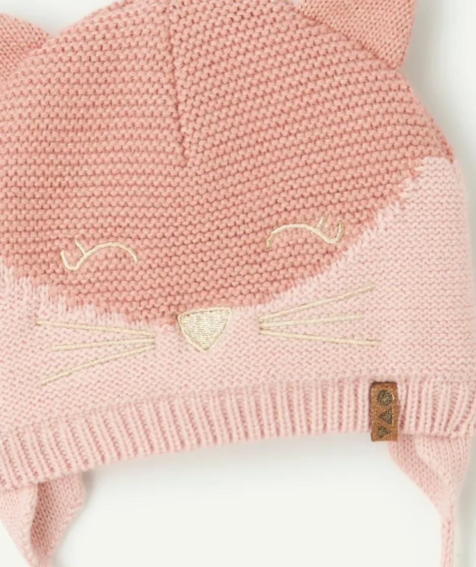 Bonnet bébé fille rose chat mignon
