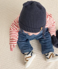 Bonnet bébé garçon bleu marine en fibres recyclées avec oreilles