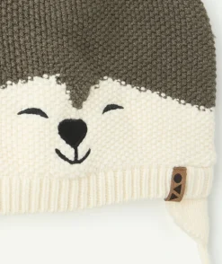 Bonnet bébé garçon marron motif ours