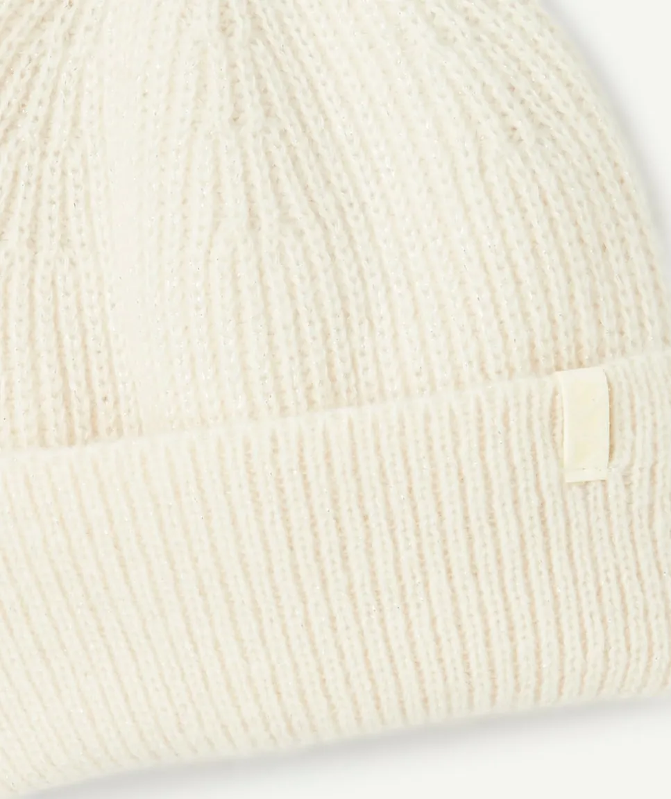 Bonnet beanie fille en fibres recyclées écru