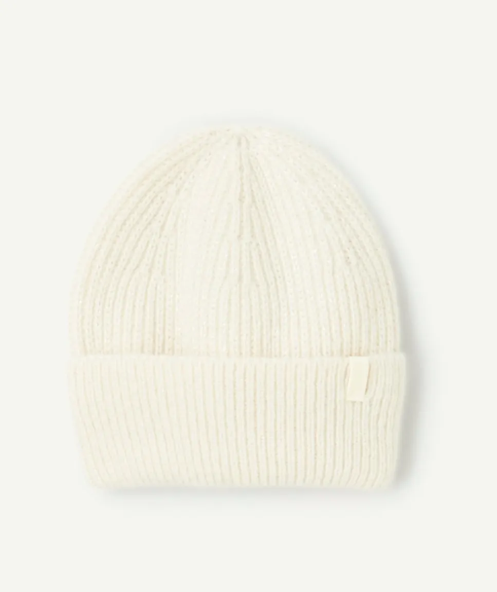 Bonnet beanie fille en fibres recyclées écru