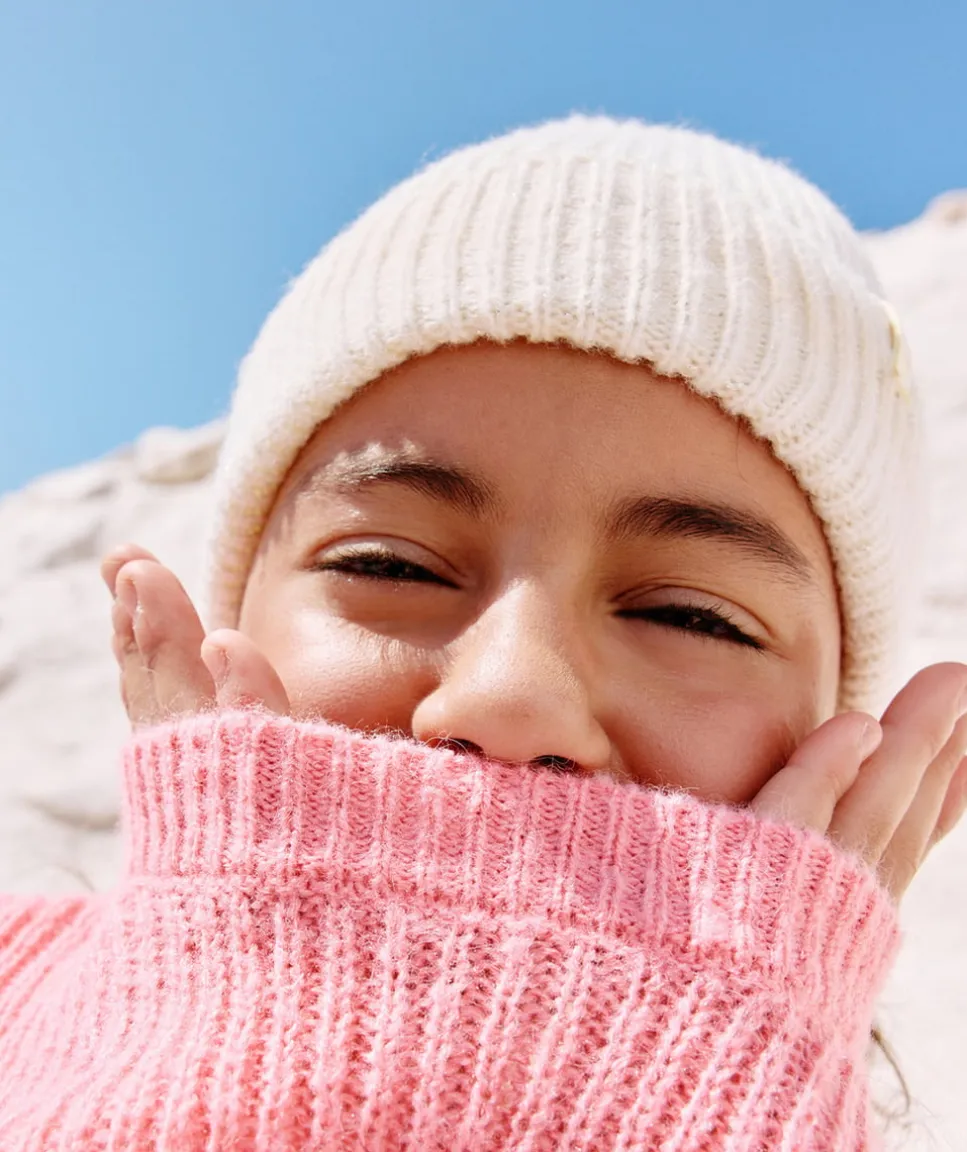Bonnet beanie fille en fibres recyclées écru