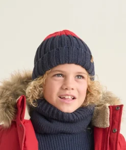 Bonnet bicolore en maille bleu et rouge garçon