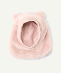 Bonnet cagoule bébé fille fourrure rose