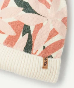 Bonnet fille en fibres recyclées imprimé floral avec pompon