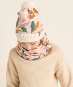 Bonnet fille en fibres recyclées imprimé floral avec pompon