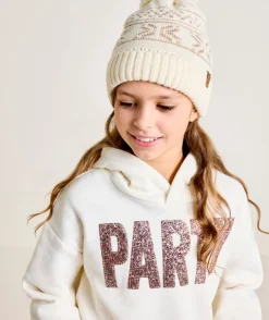 Bonnet fille à motifs nordiques en fibres recyclées avec pompon