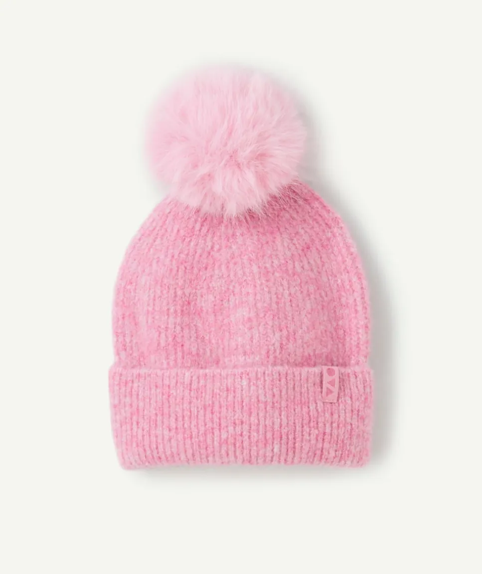 Bonnet fille rose avec pompon