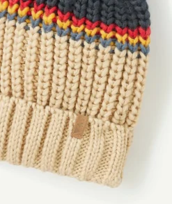 Bonnet garçon beige à pompon détail coloré