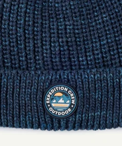 Bonnet garçon maille bleu badge outdoor
