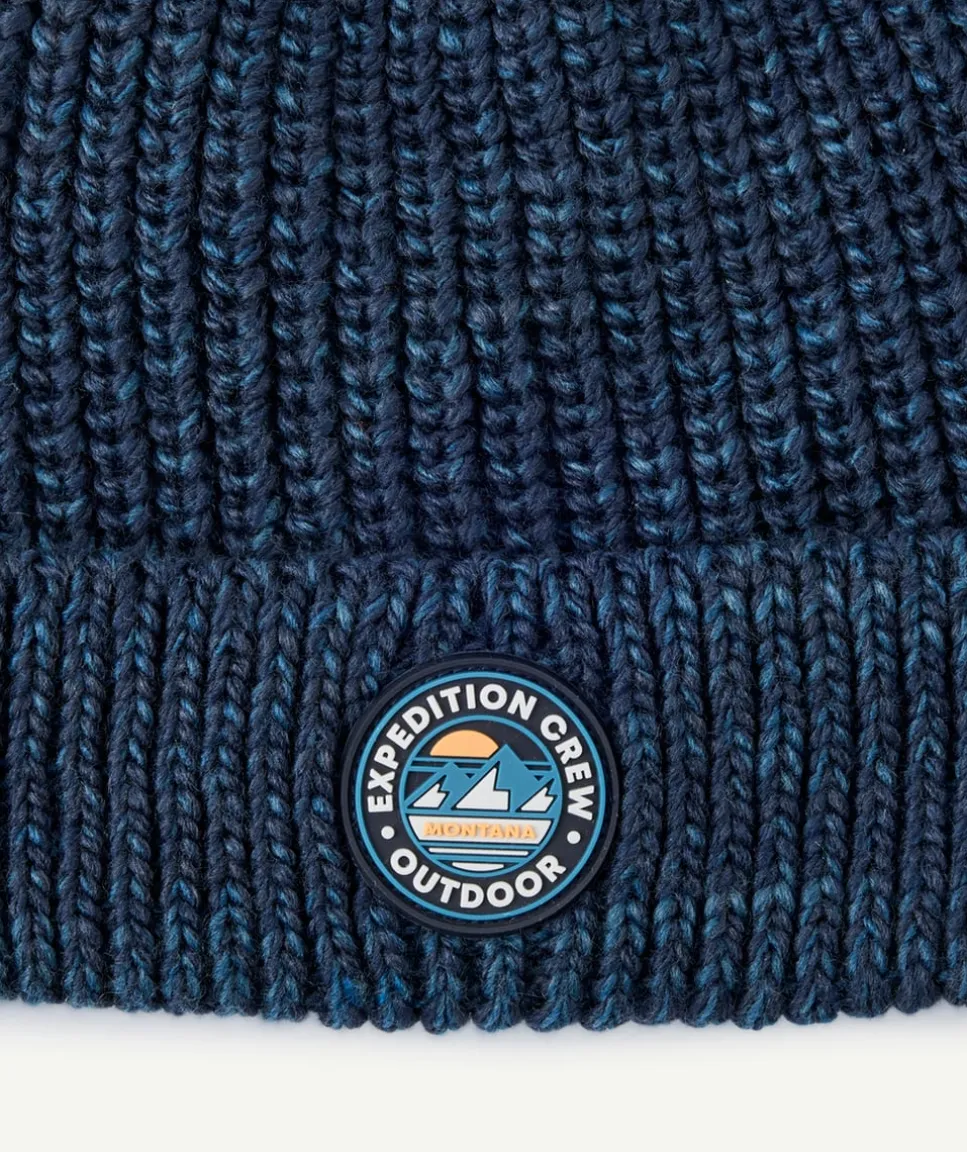Bonnet garçon maille bleu badge outdoor