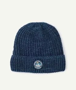 Bonnet garçon maille bleu badge outdoor