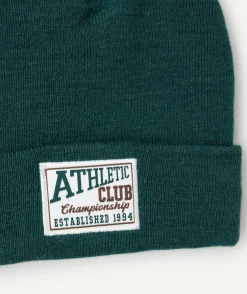 Bonnet garçon maille vert patch athletic
