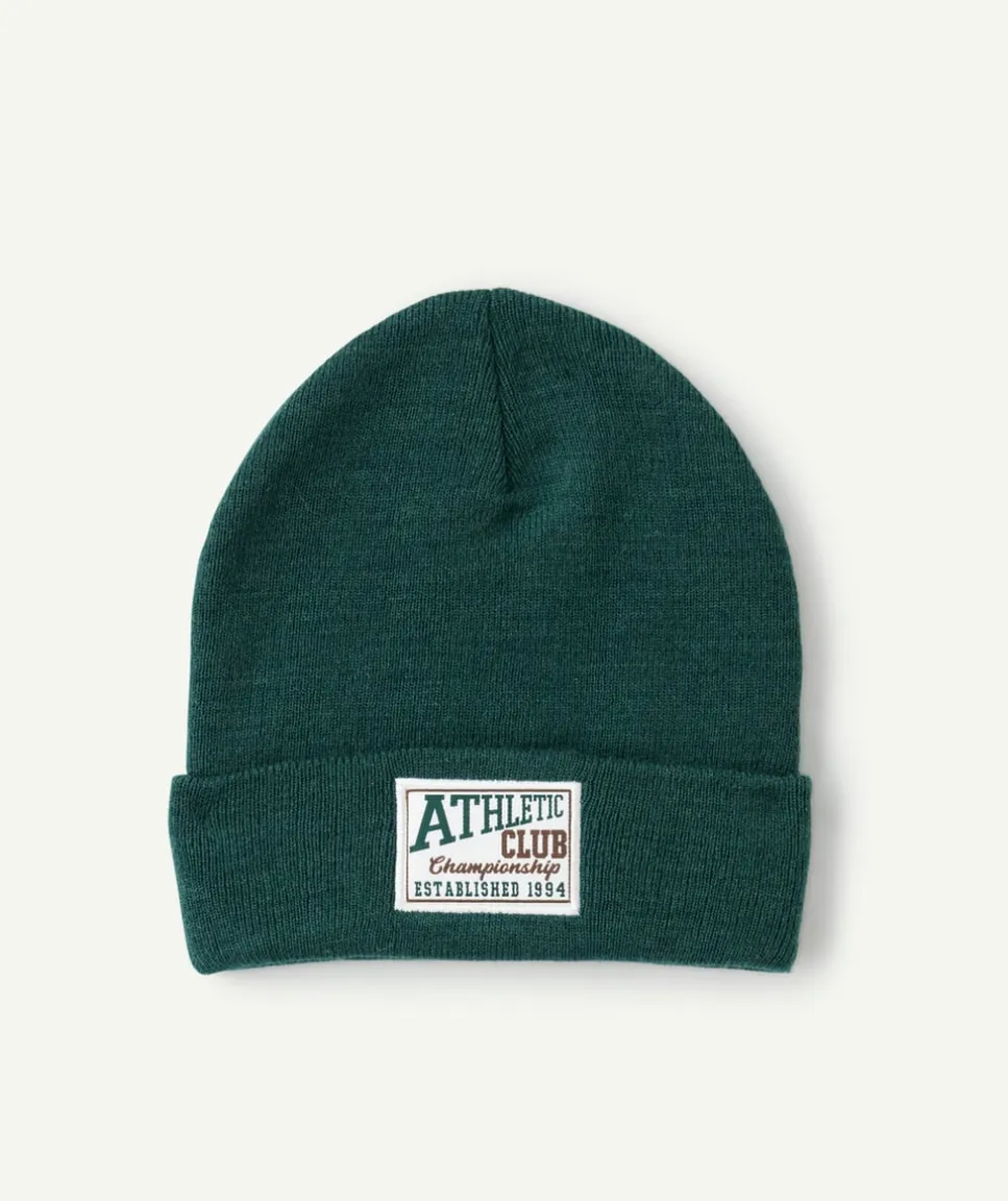 Bonnet garçon maille vert patch athletic