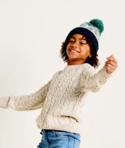 Bonnet garçon motif jacquard vert et blanc avec pompon