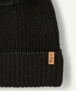 Bonnet noir fille avec pompon