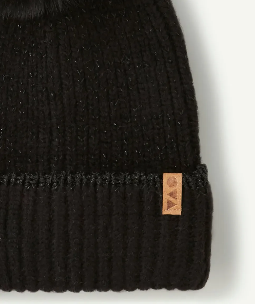 Bonnet noir fille avec pompon