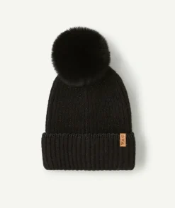 Bonnet noir fille avec pompon