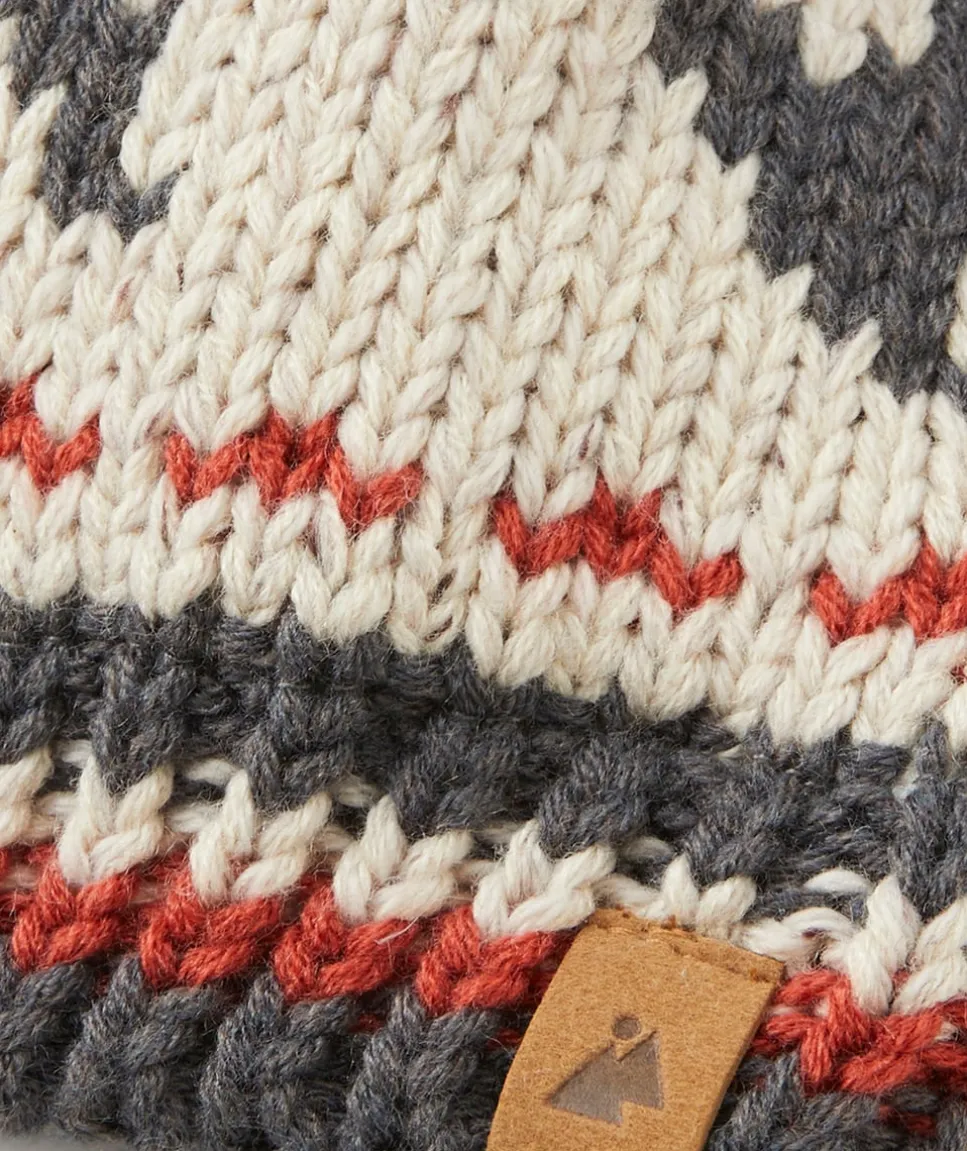 Bonnet tricot bébé garçon en fibres recyclées beige avec motifs et pompon
