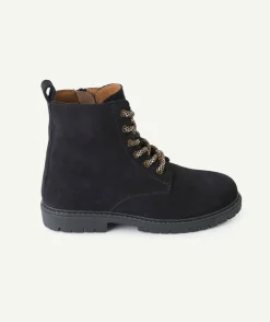 Bottes garçon en partie en cuir noir à faux lacets