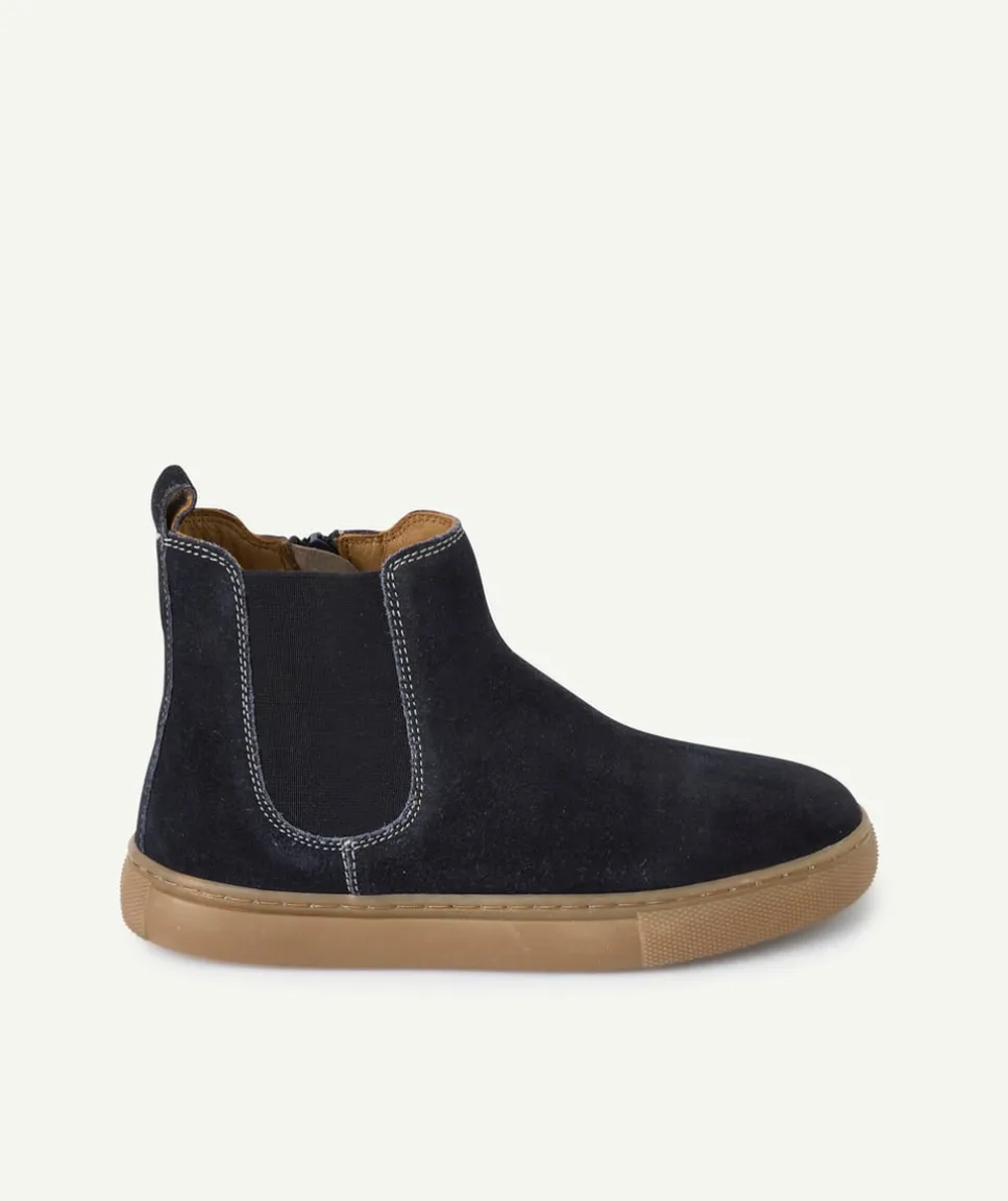 Bottines garçon en suède bleu marine