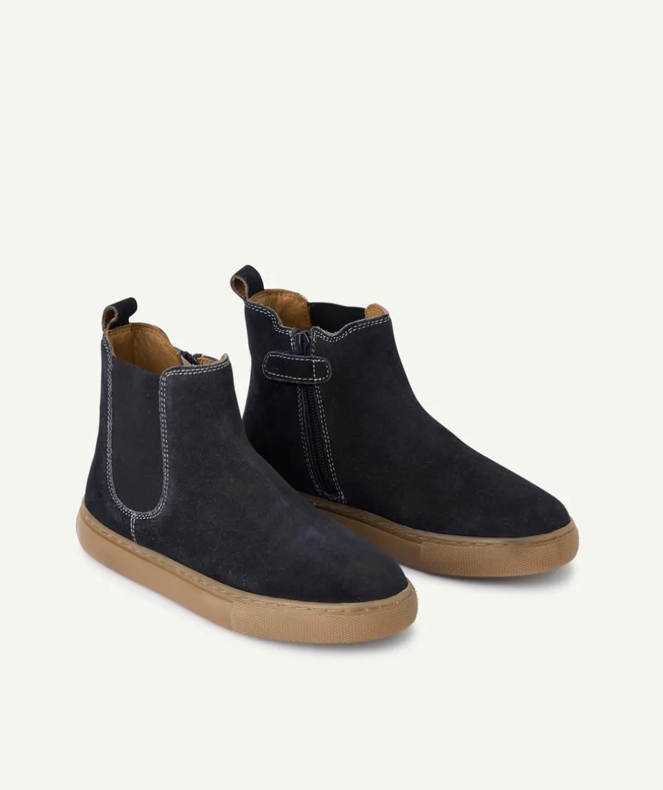 Bottines garçon en suède bleu marine