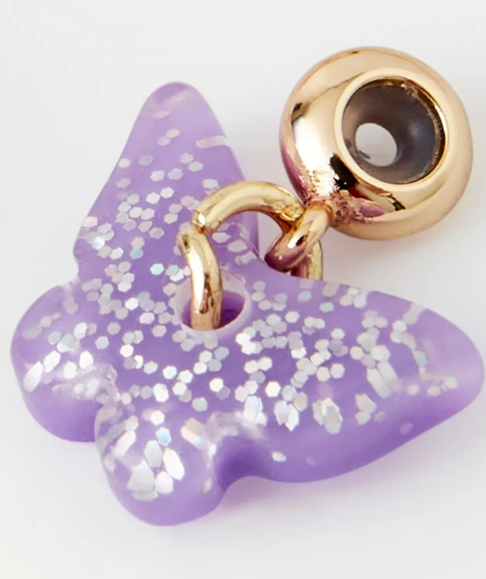 Bracelet jonc couleur dorée fille avec breloques fleur coeur et papillon