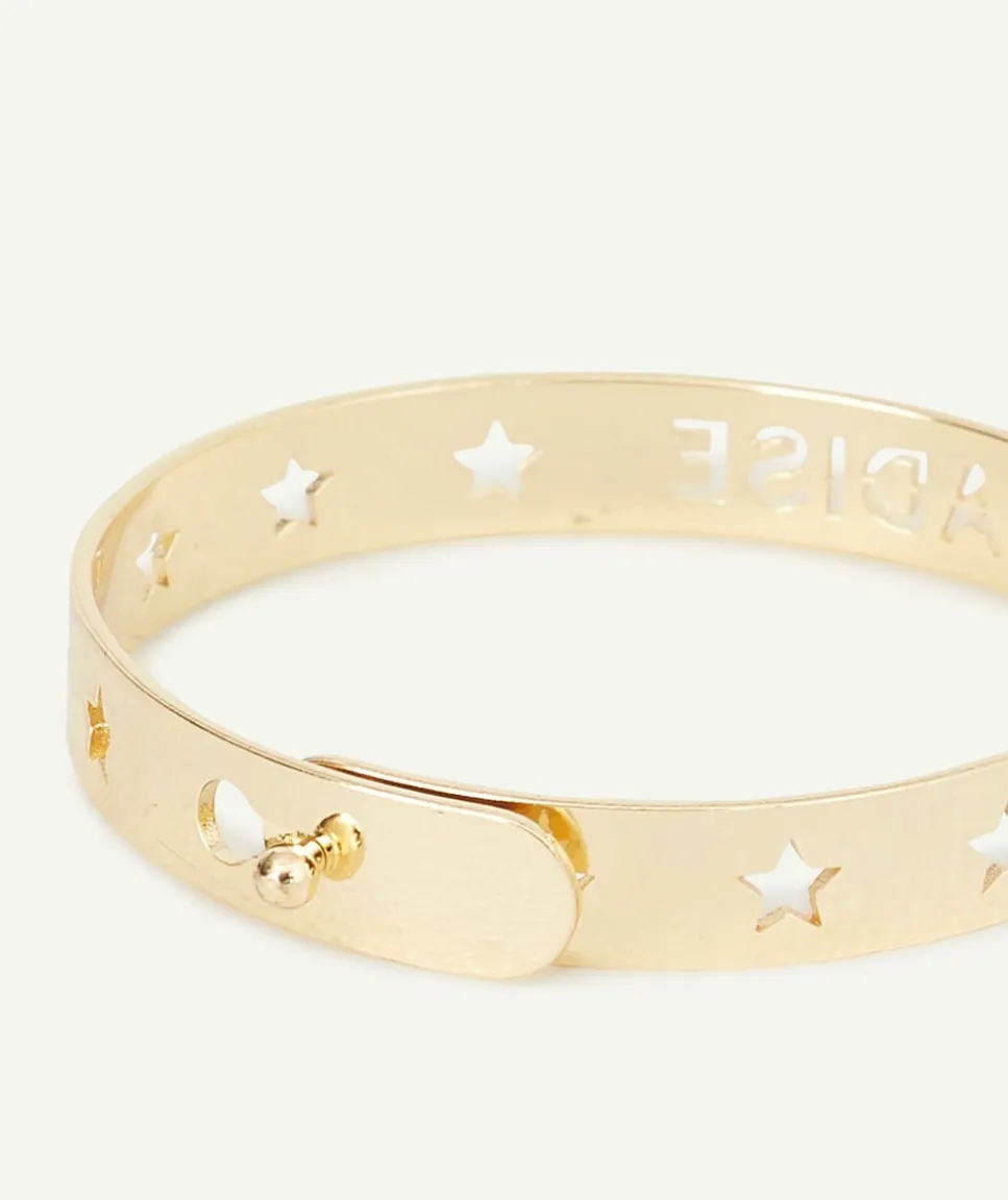 Bracelet jonc fille couleur dorée et étoilé avec message