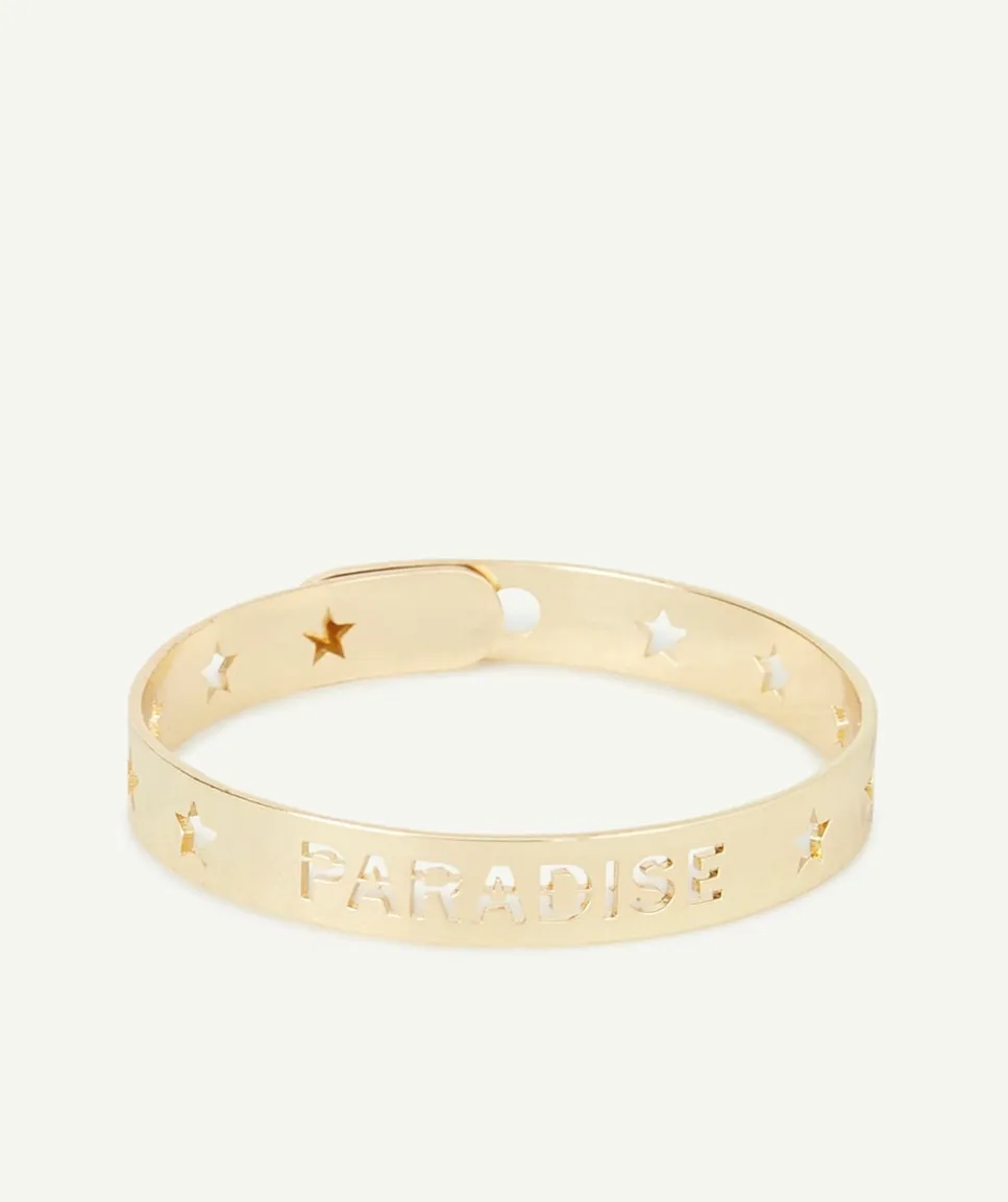 Bracelet jonc fille couleur dorée et étoilé avec message