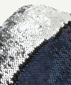 Béret fille à sequins réversibles bleu marine et couleur argentée