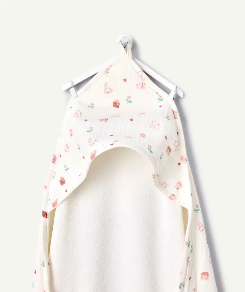 Cape de bain bébé fille blanche imprimés oiseaux