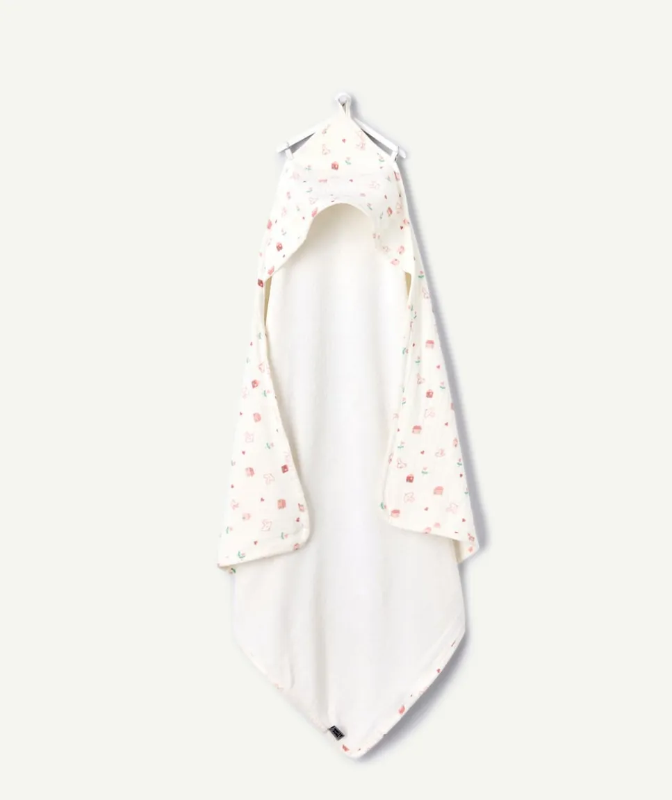 Cape de bain bébé fille blanche imprimés oiseaux