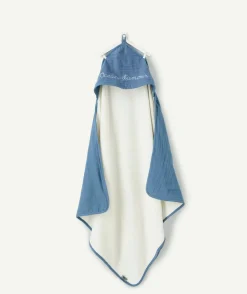 Cape de bain bébé garçon en coton bleu