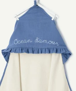 Cape de bain bébé garçon en coton bleu