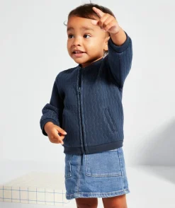 Cardigan bébé fille bleu marine avec fils couleur argentée
