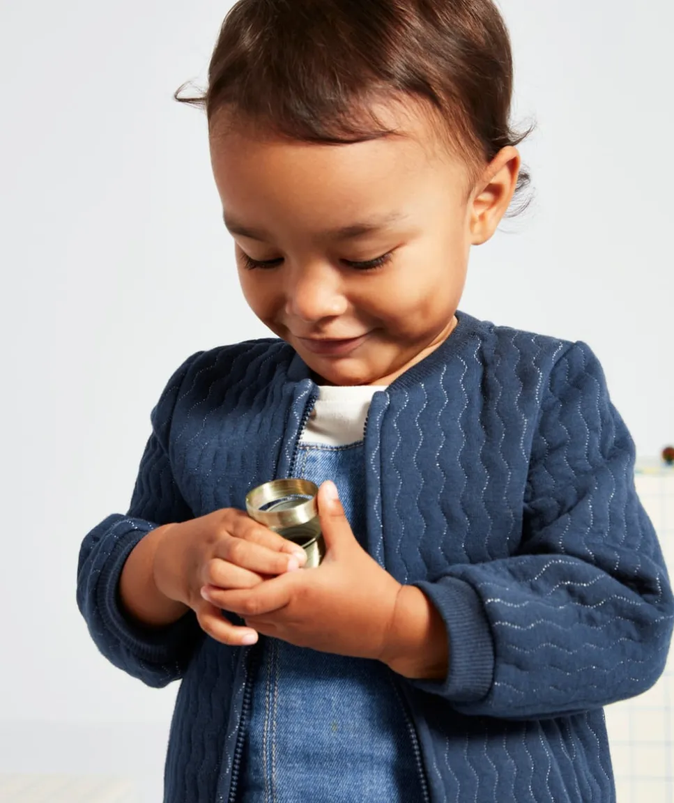Cardigan bébé fille bleu marine avec fils couleur argentée