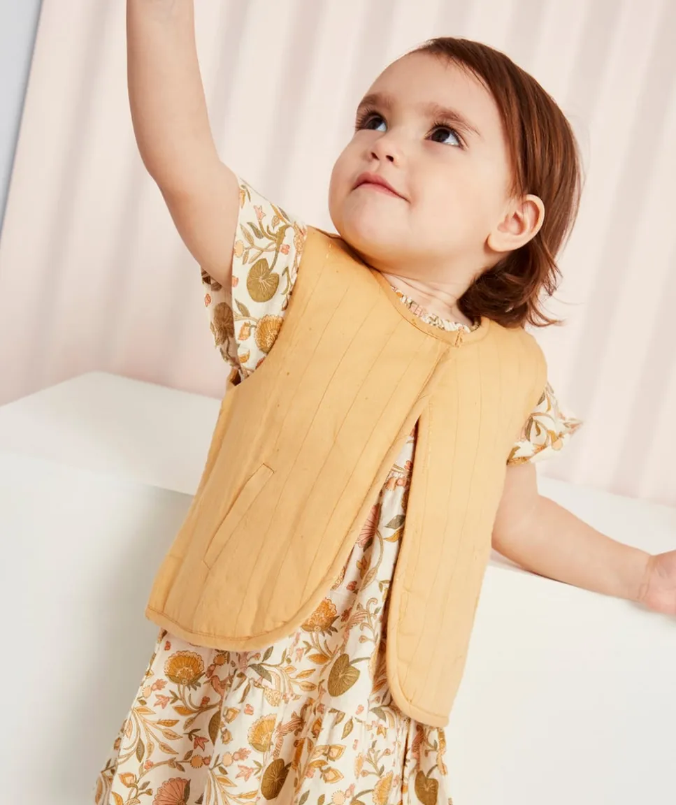 Cardigan bébé fille sans manches jaune rembourré