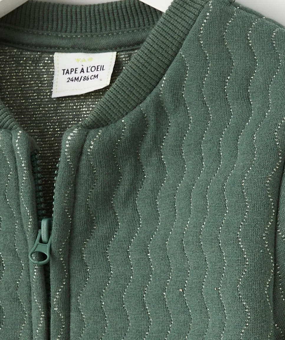 Cardigan bébé fille vert avec fils couleur argentée