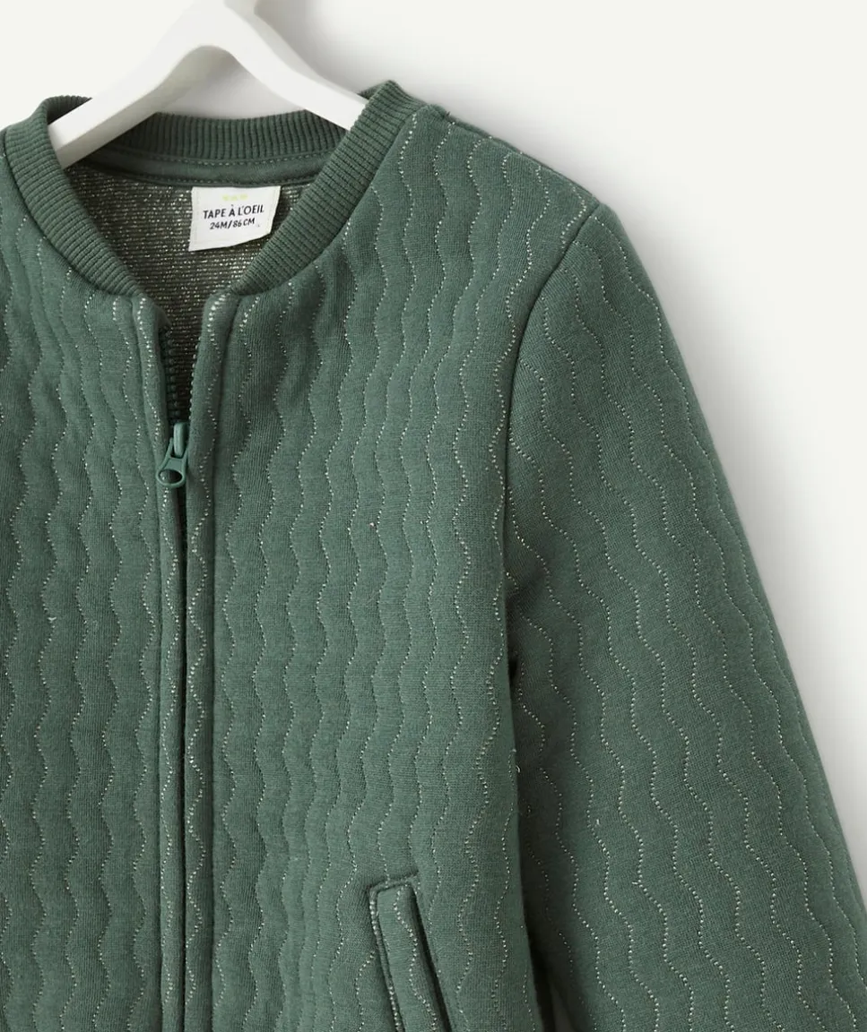 Cardigan bébé fille vert avec fils couleur argentée