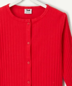 Cardigan fille côtelé rouge