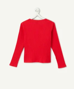 Cardigan fille côtelé rouge