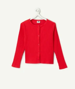 Cardigan fille côtelé rouge